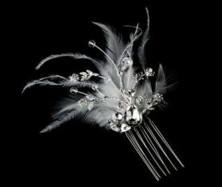   Dazzle White Feather Bridal Hair Comb Wedding Hair Accessories  