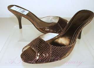   Metallic Leather Heels Slides Shoes Bronze 7 732997993934  