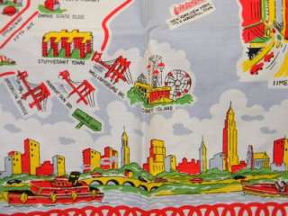 New York City Map Hand Printed Vintage Tablecloth NWT 50 x 50 