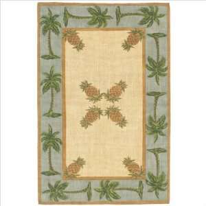  Printed Jutes Palm Trees & Pineapples Turquoise Rug Size 