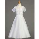 Lito Girls White Beaded Sheer Tea Length First Communion Dress 8