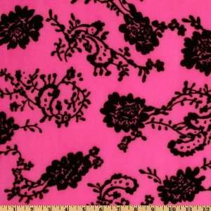  60 Wide Chiffon Flocked Knit Floral Black/Fuchsia Fabric 