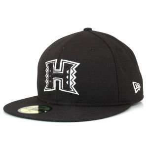 Hawaii Warriors NCAA Black on Black w/White 59FIFTY Hat  