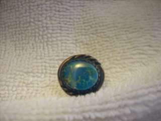 Vintage Blue Green Glass Stone Hat / Lapel Tack Pin  