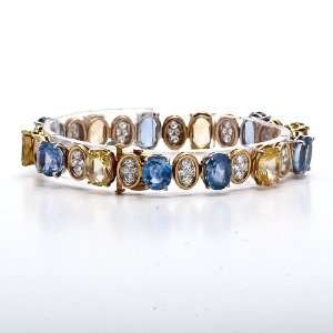  Estate 34.00cts Diamond Sapphire Platinum Gold Bracelet Jewelry