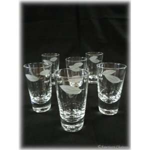  Set of 6 Leaf Etched Glass Shot Cordial Glasses