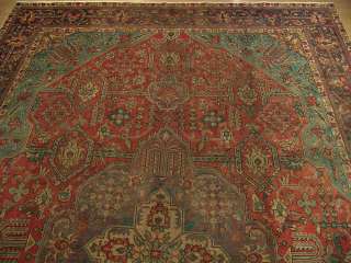 x12.8 Handmade Antique Persian Tabriz Heriz Wool Rug . Beautiful Rug 