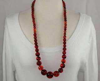   31 Long Vintage Necklace With Large Faux Tortoise Shell Lucite Beads