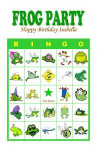 Frog Hoppy Birthday Party Game Bingo Cards  