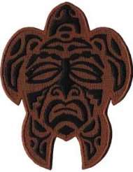 Novelty Iron On Patch   Hawaii Maori Turtle Ancient Face Mask Applique
