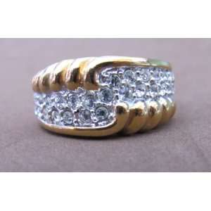  Ladies Fashion RING Size 8 Gold Plated Band w 2 Rows of 
