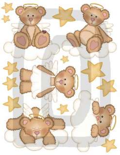 TEDDY BEAR BUTTERFLY BABY NURSERY WALL STICKERS DECALS  