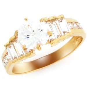    10k Gold Shiny 2.25ct Round CZ Bagutte Engagement Ring Jewelry