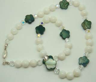 MOTHER OF PEARL SHELL BEADS SWAROVSKI STERLING SILVER JEWELRY SETS 