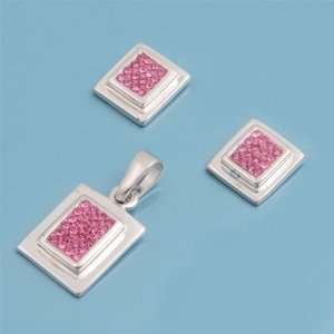  Sterling Silver Pendant and Earrings Set   Pink CZ 