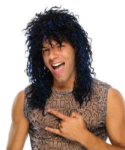 51951 U Rock Wig Black Long Curly Hair 80s Metal Band  