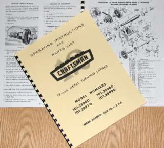 craftsman 12 metal lathe instructions and parts manual