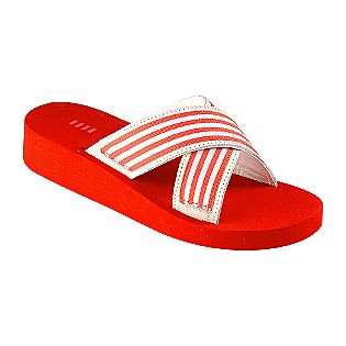 Womens Wedge Beach Slides   Pink Coral Stripe  Lands End Shoes Womens 