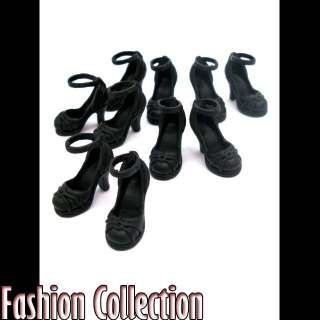 D2025 5 Pairs Black Fashion Shoes for Barbie FR F1  