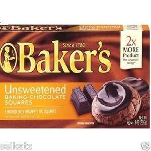   UNSWEETENED BAKING CHOCOLATE SQUARES 8 OZ BAKERS INDIVIDUALLY WRAPPED