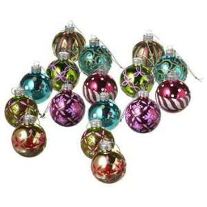 Set of 16 Detailed Vintage Inspired Glass Ball Ornaments 