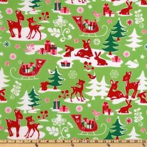  44 Wide Michael Miller Holiday Yule Critters Lime Fabric 