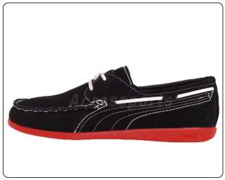 Puma YACHT Battleship Black Suede Red 2011 Boat Shoes  