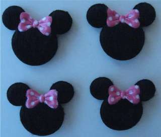 Padded Furry Felt MINNIE Mouse Appliques Hot Pink Bow  