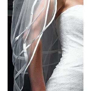  Two Tier Bridal Veil   Satin Ribbon & Pearls   Ivory or 