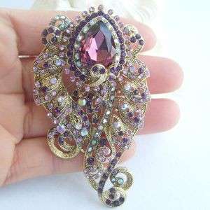 Holy Flower Brooch Pin w Purple Rhinestone Crystals EE04891C7  