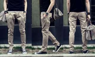 Men slim solids low waist baggy pencil pants long trousers 3 colors 