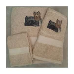  Yorkshire Terrier Dog Embroidered Bath Towel Set 