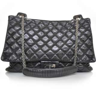 CHANEL Leather Quilted XL Accordion Reissue Flap Metallic Black