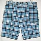   Jeans Co. Blue & White Plaid Casual Flat Front Shorts Mens Size 42