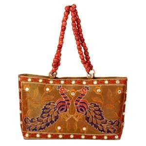  Orange & Gold colored Rajasthani Handicraft Silk Bag with 