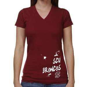Santa Clara Broncos Ladies Paint Strokes V Neck T Shirt   Garnet