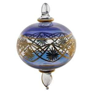  Hand made Glass Ornament   Blue   X811   package of 6 