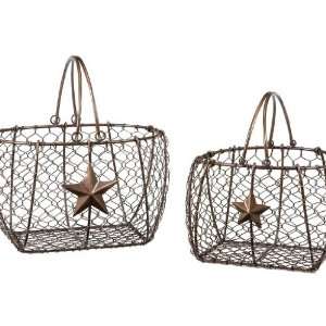  Chicken Wire Basket With Star Emblem Set/2 Tern Antique 