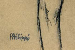 ROBERT PHLIPPI  STEHENDER FRAUENAKT Kohle/Pap.um 1910/1915 sign 