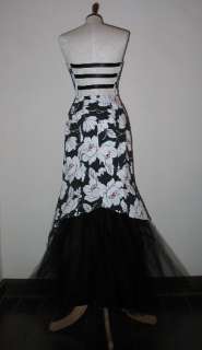   McClintock Tropical Black White Tulle Mermaid Dress Gown Size 6  