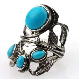   Gypsy Ring in Antique Silver Tone and Turquoise Stones Jewelry