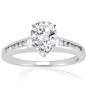 65 Ct Pear Shaped Diamond Engagemant Ring Channel 14K WHITE GOLD SI1 