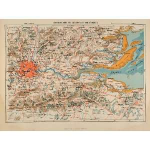 1882 Photolithographed Map London England Thames River Middlesex 