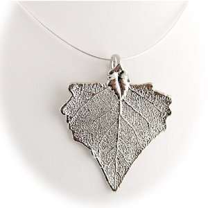   Plated Cottonwood Leaf, Sterling Silver Round Omega 18 Inch Jewelry