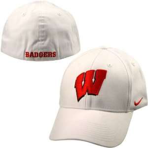 Nike Wisconsin Badgers White Swoosh Flex Fit Hat  Sports 