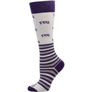   Frogs (TCU) Womens Striped Logo Knee Socks   White