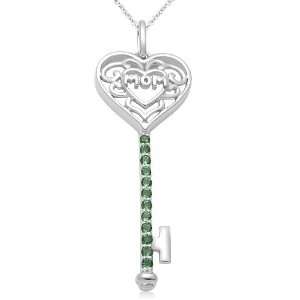   and Round Created Emerald Mom Center Key Pendant, 18 Jewelry