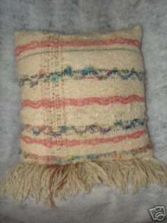 Handcrafted Wool Pillow With Fringe   Woven Wool  