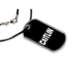 Caitlin   Name Military Dog Tag Black Satin Cord Necklace
