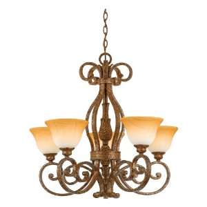   with 5 Uplights with Amber Leaf Fossil Glass, Antique Gold Leaf Finish